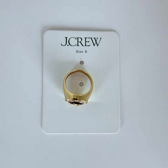 NWT J.Crew Onyx Medallion Gold Plated Ring for Women Size 8 - Picture 4 of 7